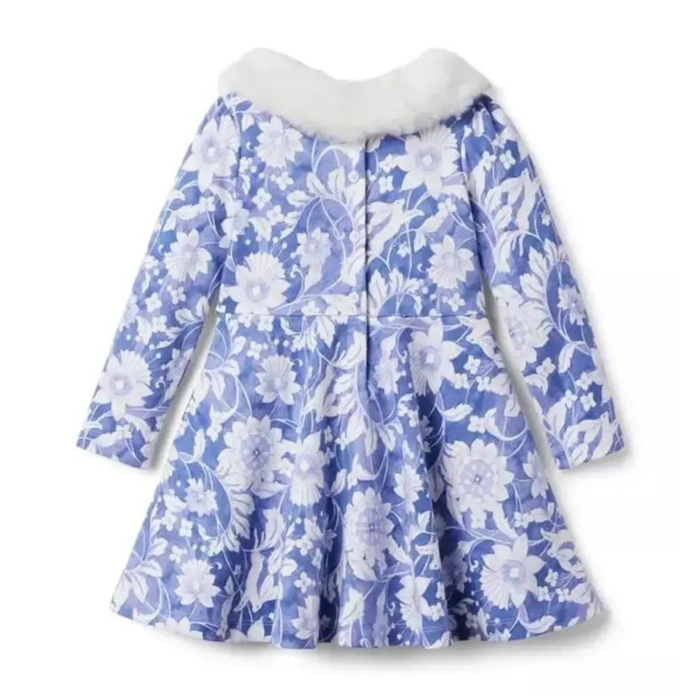 NWT❤️Janie and Jack FAUX FUR COLLAR FLORAL PONTE DRESS sz10